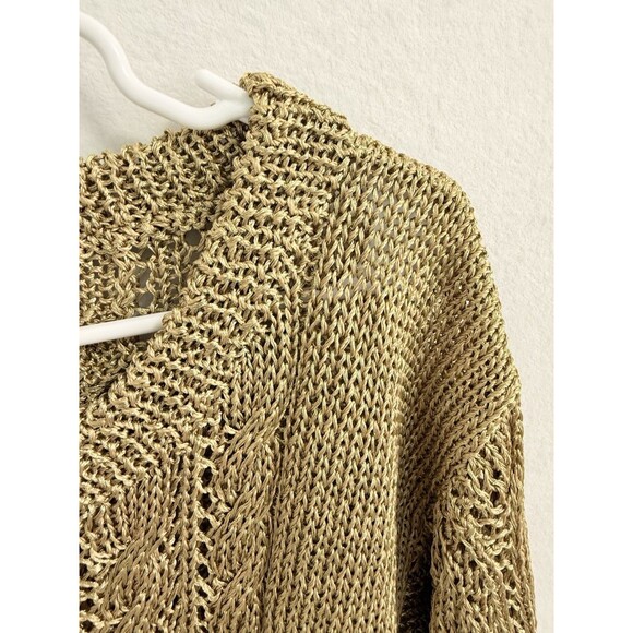 DKNY Donna Karan Large Metallic Gold Open Cable Knit Sweater Hand Knit Y2K - Picture 4 of 10